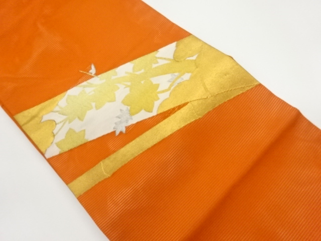 絽綴れ竹に紅葉・雲模様織出し名古屋帯